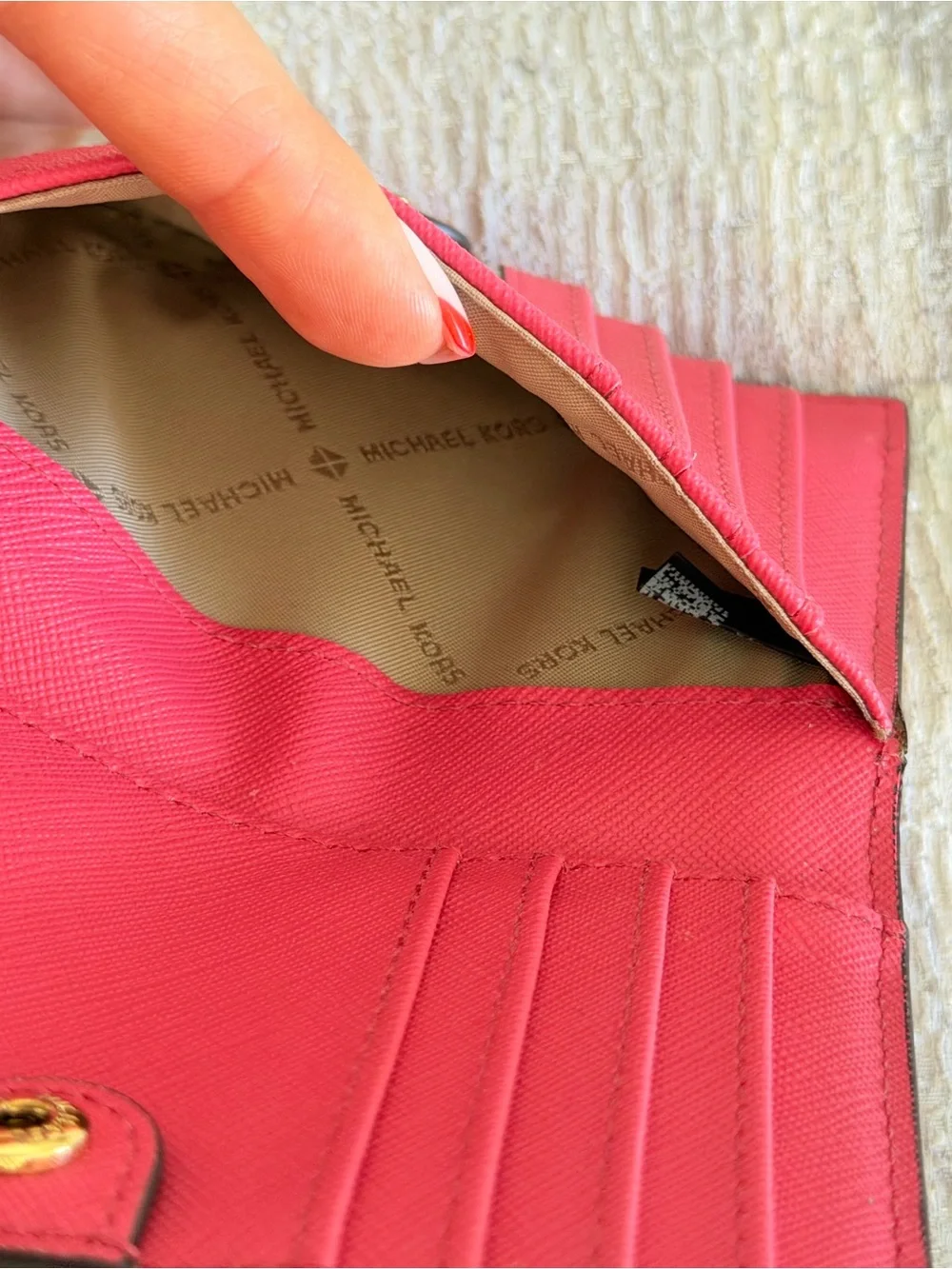 MICHAEL KORS Bright Pink Saffiano Zip Wallet with Gold Hardware